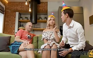 HUNT4K. Bimbo blonde has anal sex with stranger while her man watches this